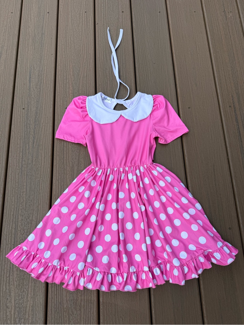 Pink Polka Dot Kids Costume Dress with White Collar